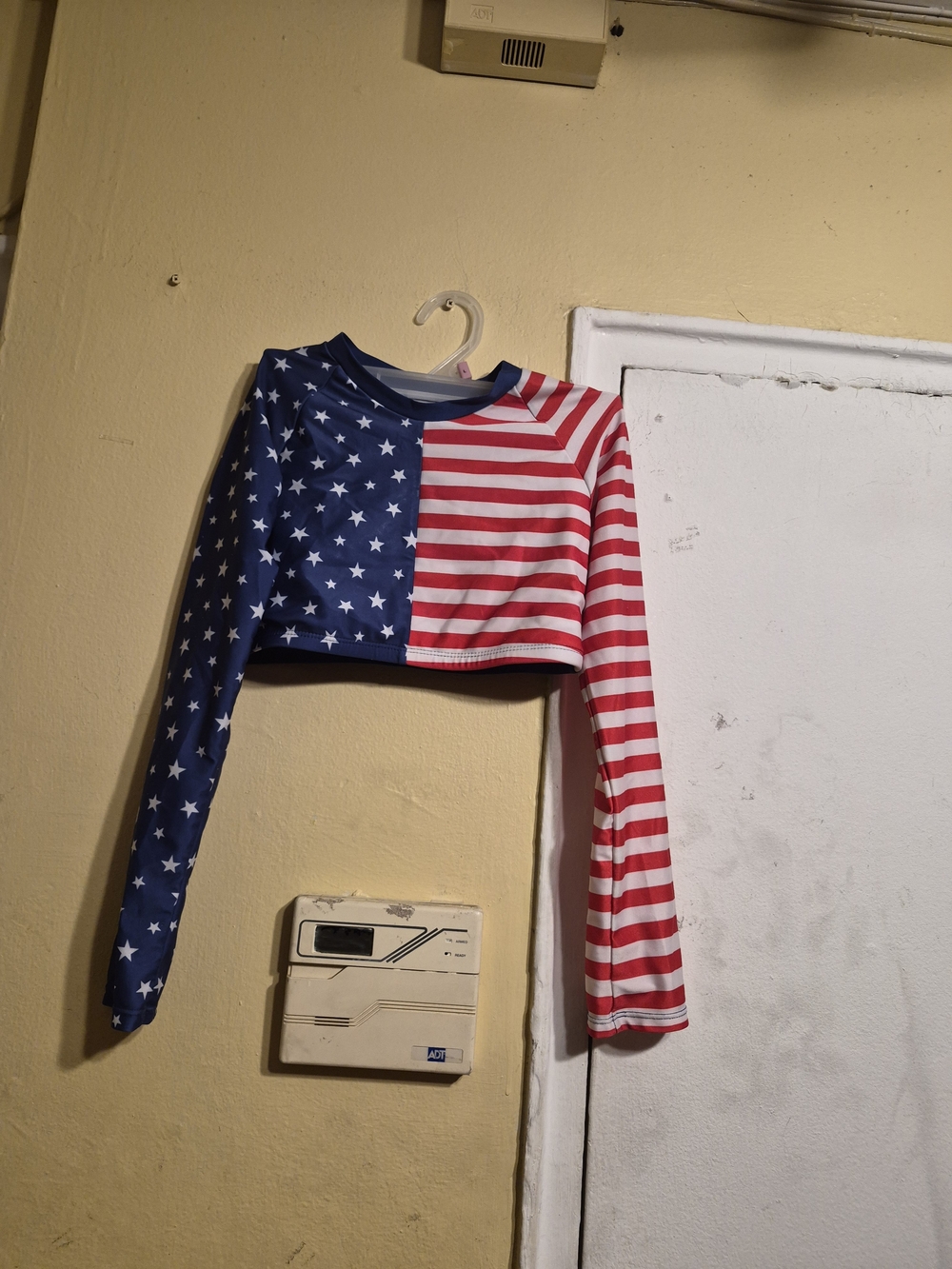 Cat & Jack Stars And Stripes Longsleeve Crop Top Rushguard Swimsuit SZ L (10/12)